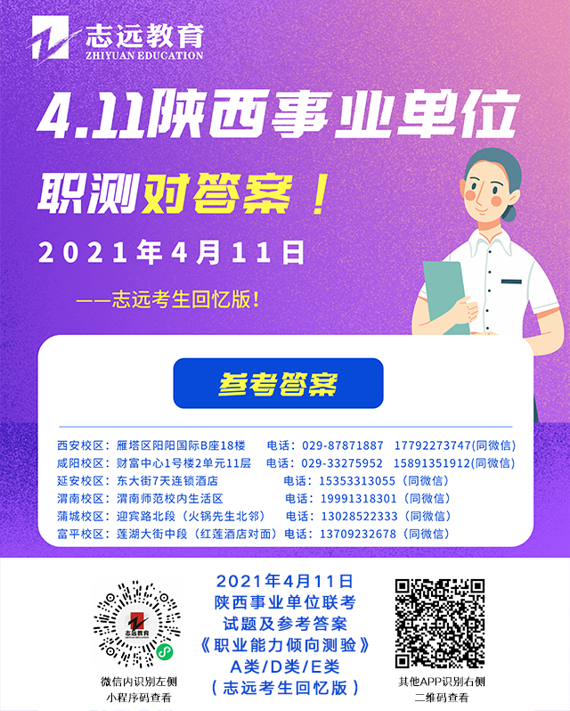 2021年4月11日陜西事業單位筆試真題及答案-志遠考生回憶版！